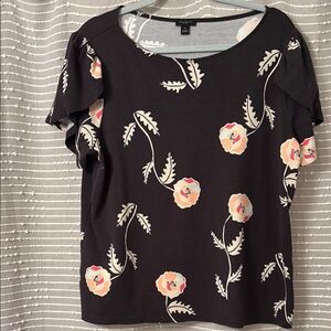 Ann Taylo XL Floral dark gray top